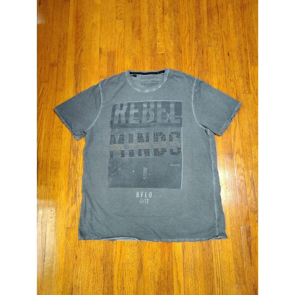 Buffalo David Bitton T-Shirt Men's XL Faded Black Y2K Rebel Minds Studded Tassi